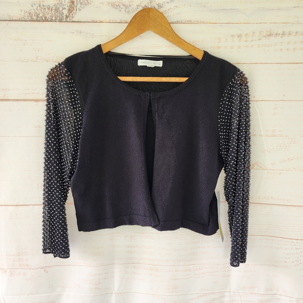 London Times Black Croped Cardigan